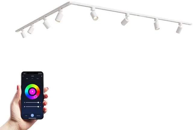 HOFTRONIC railverlichting pakket L-vorm – 4x 1 meter rail – 8 RGBWW GU10 railspots – dimbaar via app – aluminium wit – IP20 – modulair – 230V – slimme verlichting woonkamer keuken