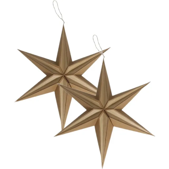 Gerimport Papieren kerstster lampion bruin 20 cm - 2x stuks - kerstdecoratie - sfeervol - lichtgewicht