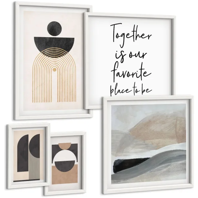 TULUP 4-Delige Schilderij Set - Abstracte geometrische vormen geïnspireerd door de natuur. - 50 x 50 cm, 20 x 30 cm en 40 x 60 cm - Muurdecoratie - Wanddecoratie - Hal - Woonkamer Decoratie Witte lijst
