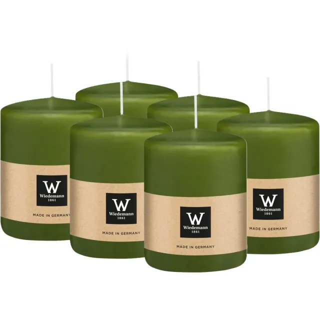 Wiedemann Cilinderkaars/stompkaars - 6x - olijfgroen - 6 x 8 cm - 29 branduren - zuilkaarsen Olijf groen