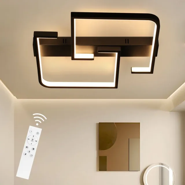 NETTLIFE Plafondlamp LED - vierkant - Zwart - 60cm - 2-Lichts - 3000-6500K Dimbaar - Moderne Slaapkamerverlichting - Metaal - voor Keuken | Woonkamer | Hotel - 45W