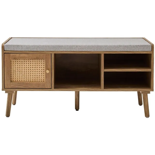 Casame CALICOSY - Schoenenbank 1 deur met rotan front en 3 open niches L100 cm - PALMO Houtlook