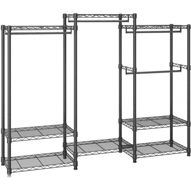 Vevor Verrijdbaar Kledingrek Kapstok 362 Kg Belastbaar Vrijstaand Kledingrek 174x180x45cm 3 Kledingstangen Multifunctioneel 8-Laags voor Slaapkamer, Wasruimte, Kleedkamer Zwart