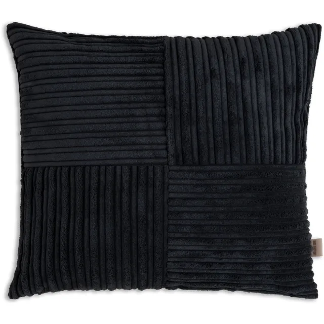 Knit Factory Ritz Sierkussen - Vierkant kussen - Kussen woonkamer - Bank kussen - Decoratie kussen - Modern - Zwart - 50x50 cm - Superzacht - Kussenhoes inclusief kussenvulling
