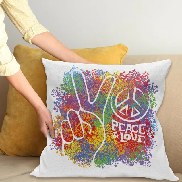 ABAKUHAUS Hippie Kussenhoes, Vrede Liefde Pazifismus, Kussenhoes met Dubbelzijdig Patroon, Heldere Digitale Print, Kleurecht, met Ritssluiting, 60 x 60 cm, Meerkleurig