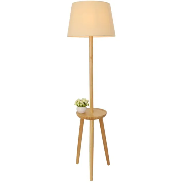QUVIO Staande vloerlamp - Met plankje - Hout Wit