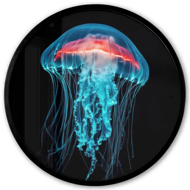 FrameYourWall Poster in lijst Rond - Fotolijst 40x40 cm - Posters - Kwal - Tentakels - Blauw - Licht - Ronde posterlijst zwart - Decoratie - Wanddecoratie woonkamer - Muurdecoratie slaapkamer Kwal - Tentakels - Licht