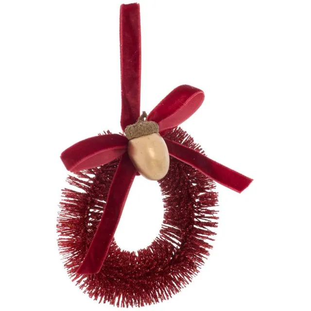 Atmosphera Créateur d'intérieur® Hangversiering in de vorm van een dennenboom met een krans van rode en gouden plastic eikels, diameter 10 cm