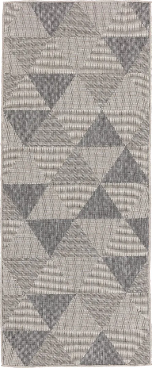 TESSO LIVING Vloerkleed voor binnen en buiten, Antislip, Balkon Terras Keuken, Geometrisch -Lichtgrijs - 80cm x 220cm - UV- en Weersbestendig, Modern Tuintapijt Driehoek - Lichtgrijs