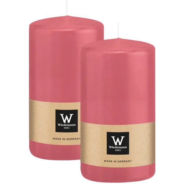 Wiedemann Cilinderkaars/stompkaars - 2x - roze - 12 x 6 cm - 33 branduren - zuilkaarsen