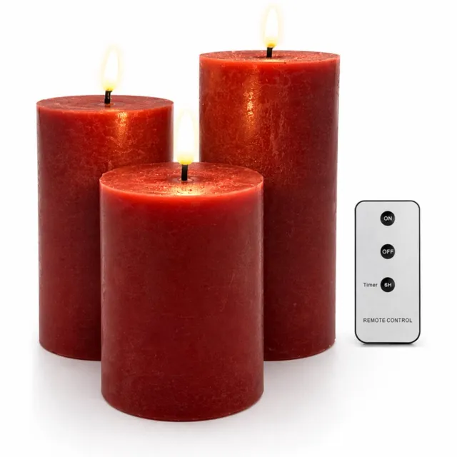 HEM LED Kaarsen Set 3 Stuks – Rode Stompkaarsen – Met Afstandsbediening & Timer – Realistisch Kaarsvet Effect – 12 cm Diameter – Inclusief HEM Microvezeldoekje Rood