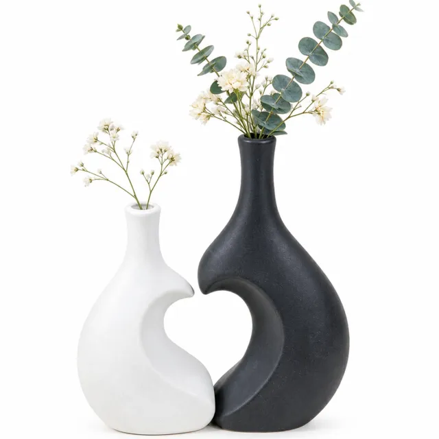 SWGOTA Kunststof vaas in omhelzingsvorm - matzwart, groot, 24 cm hoog - decoratieve vaas voor woonkamer en slaapkamer