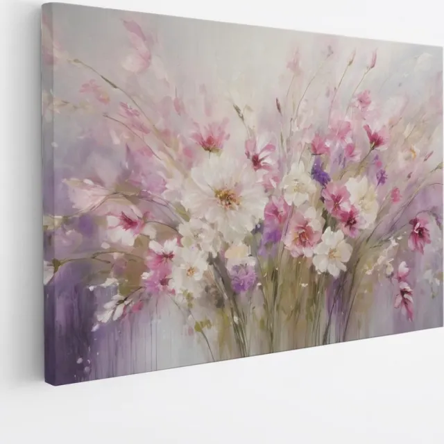 Saammp Canvas Schilderij - Abstracte Bloemen - Roze - Paars - 100x75 - Foto op canvas - Wanddecoratie - Muurdecoratie Woonkamer - Kantoor Decoratie Multicolor