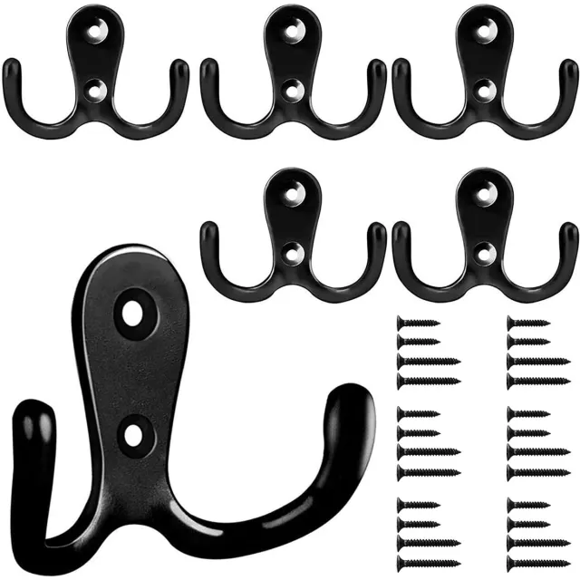 Ibenzoa Set van 6 Zwarte Dubbele Wandhaken met Vintage Design voor Diverse Ruimtes