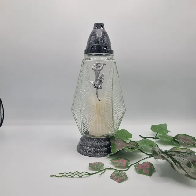Lubema Herdenkingslicht - R418c - Calla - Zilver - Grafkaars – Graflicht – Graflantaarn – Grafdecoratie - Windlicht