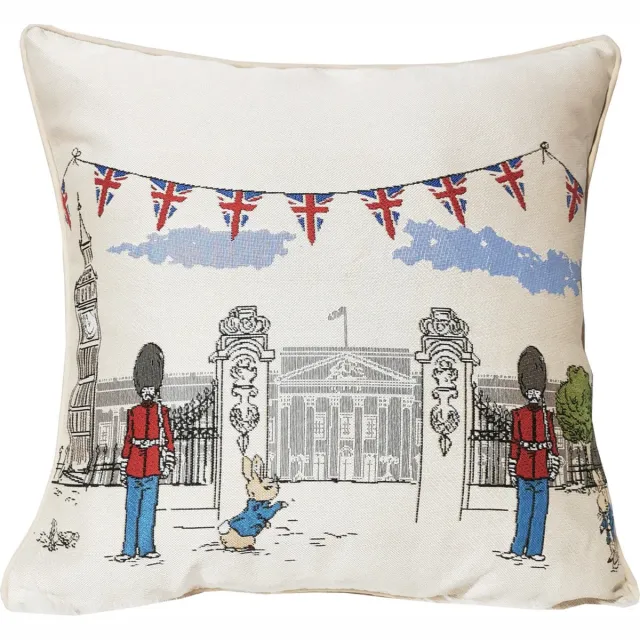 Signare Kussenhoes - Luxe gobelinstof - Peter Rabbit - Pieter Konijn - Victorian - Engelse vlag - 45x45 cm creme