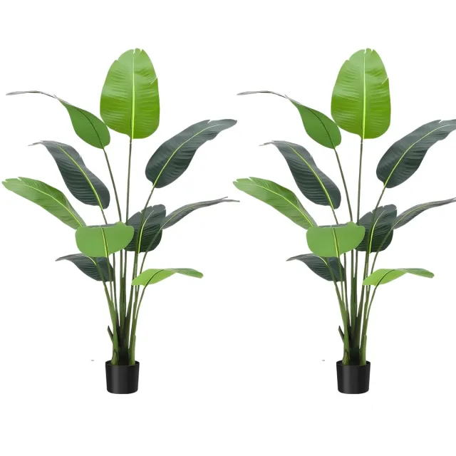 Happiq Kunstmatige Paradijsvogel Boom - Voor Thuis, Binnen, Buiten & Kantoor - Tropische Faux Bananenblad Plant - 2 Stuks, 120 cm, In Pot Groen