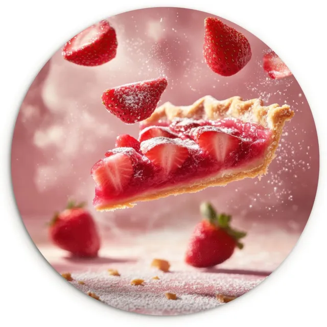 WallCircle Wandcirkel 30x30 cm - Muurcirkel Aardbei - Taart- Eten - Roze - Muurdecoratie woonkamer - Wanddecoratie slaapkamer - Kamer decoratie accessoires - Ronde schilderijen