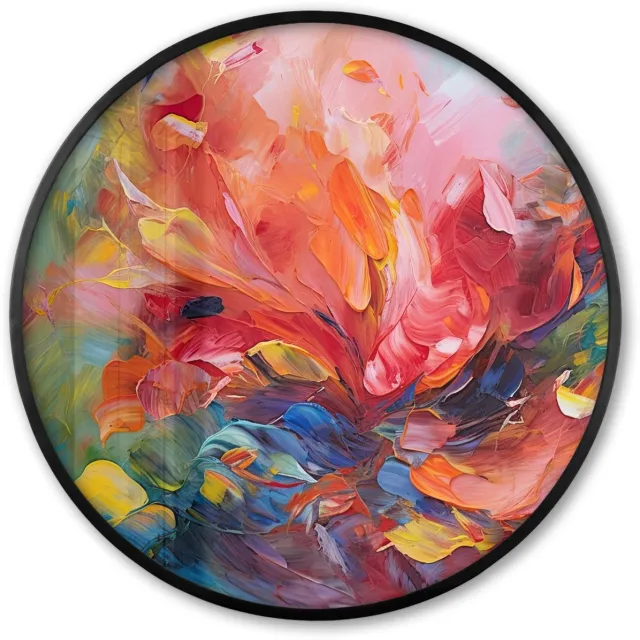 FrameYourWall Poster in lijst Rond - Fotolijst 80x80 cm - Posters - Olieverf - Kunst - Abstract - Kleurrijk - Ronde posterlijst zwart - Decoratie - Wanddecoratie woonkamer - Muurdecoratie slaapkamer