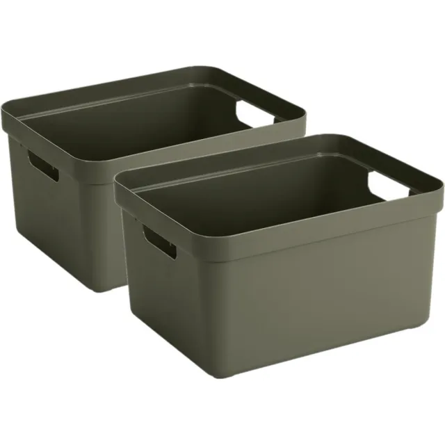 Sunware opbergbox Sigma - 2x stuks - kunststof - 32 liter - donkergroen - opberg dozen/bakken - opbergers - 45 x 35 x 24 cm