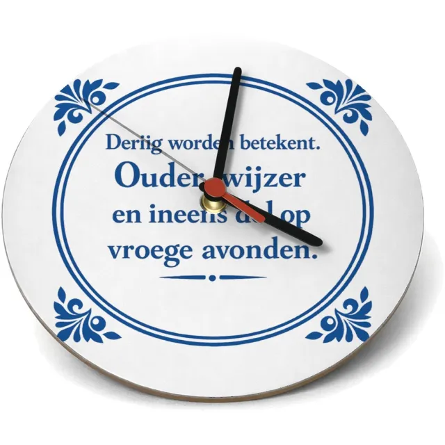 Mr Cadeautjes Klok rond Ø 19 - design Klassieke tegelvorm met speelse, brutale quote rond een nieu | cadeau Wit