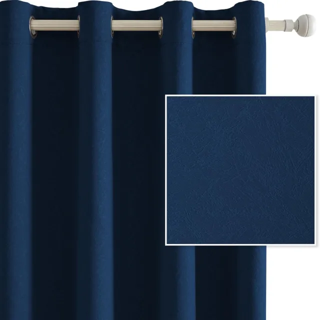 Famanu Set van 2 thermische verduisterende gordijnen van 140 x 240 cm, warmte-isolerend, modern design met oogjes, geschikt voor woonkamer en slaapkamer, blauw