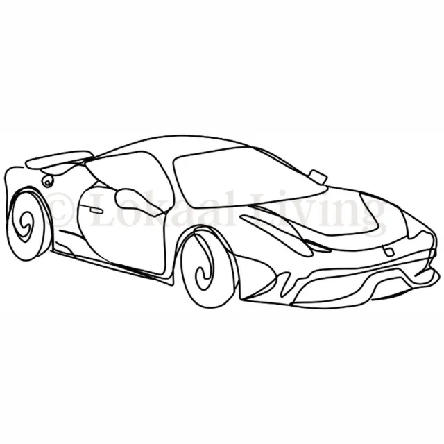 Lokaal Living a4 poster - sportwagen - race auto - ferrari - oneline - line art zwart