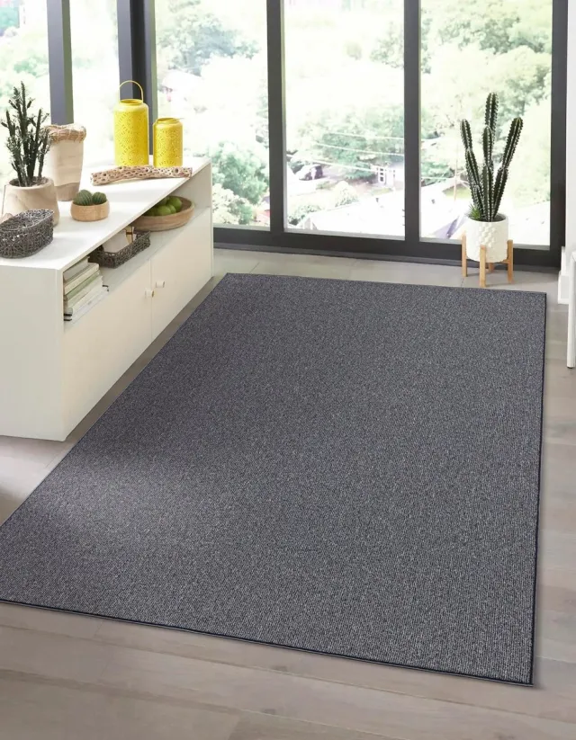 the carpet Natal Modern enkelkleurig vloerkleed woonkamer, geschikt voor de keuken, getuft, robuuste korte pool met vilten rug, zacht & vuilafstotend, Antraciet, 160 x 230 cm