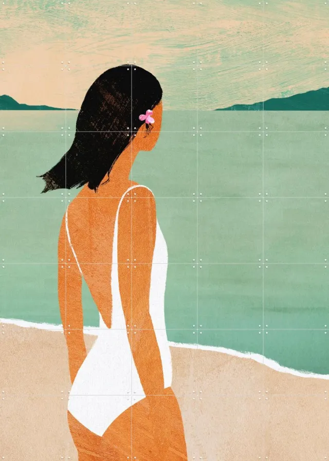 IXXI Beach Bliss, Henry Rivers - 100 x 140 cm - Grote wanddecoratie en posters - Digitale Kunst, Kleurrijk, Minimalisme, Illustraties, Speels Wit