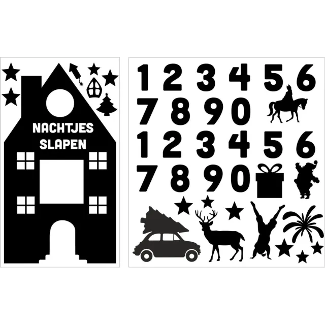 Sproetiz Aftelkalender Sint en kerst - raamsticker - statische stickers - herbruikbaar - zwart