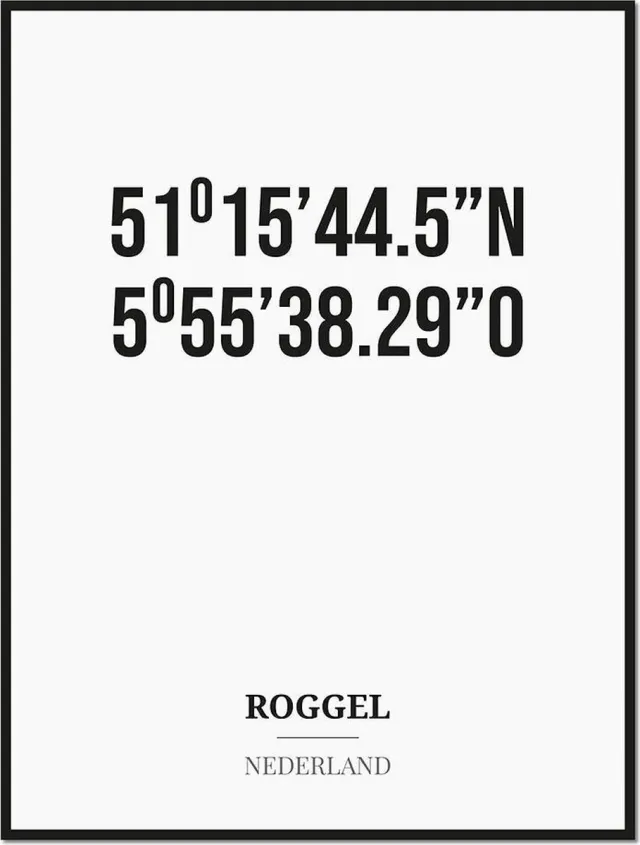 Studio216 Poster/kaart ROGGEL met coördinaten zwart, wit
