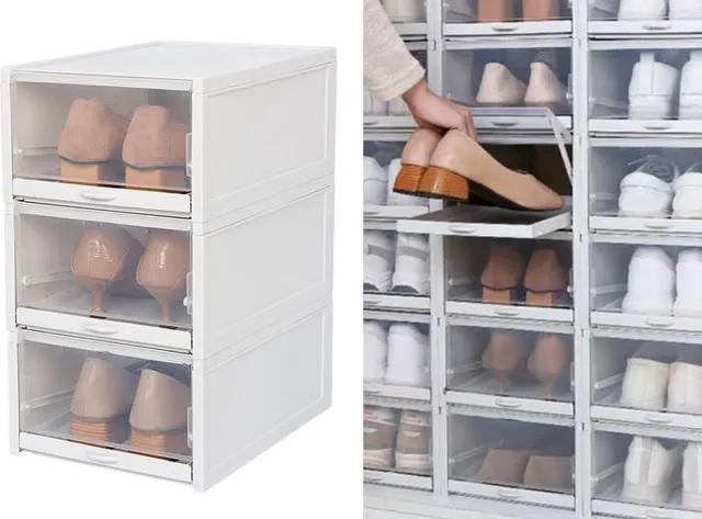 Fedec 3x Fedec Stapelbare Schoenenorganiser - Schoenenbox - Schoenendoos - Schoenenboxen - Schoenendozen - Schoenenopbergers - Transparant Wit