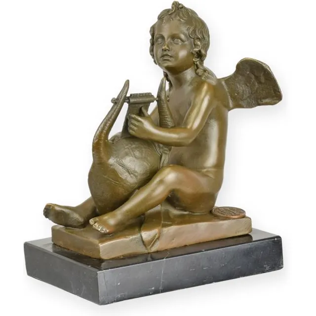 VntiQue Bronzen sculptuur zittende engel – gedetailleerd decoratiebeeld in brons voor huis, altaar, spirituele ruimte of uniek cadeau