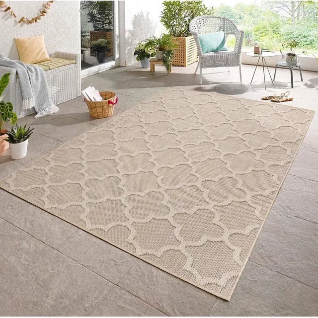 flycarpets Tenedo Beige Buitenkleed - Vloerkleed, Laagpolig Tuinkleed / Tuintapijt / Buitentapijt - 80x250 cm