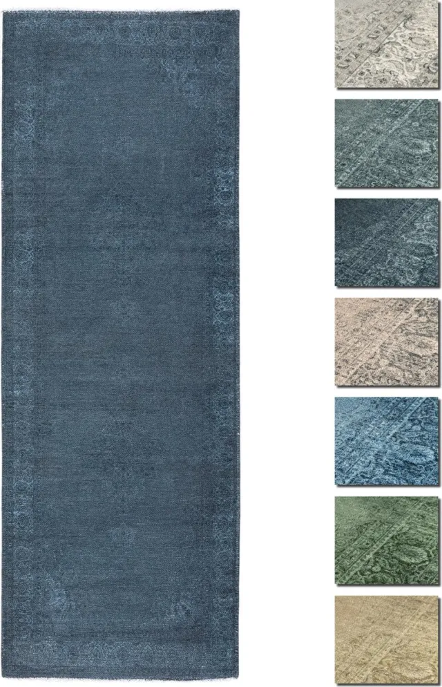 TESSO LIVING Kelim Vintage Vloerkleed - Blauw 80 X 290 cm - Premium Laagpolig Woonkamer Tapijt - Anti-Slip, Machinewasbaar & Super Zacht