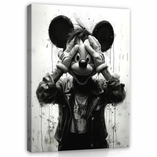 WALLARENA Canvas schilderij - 120x80 cm - abstract muis zwart wit modern voor slaapkamer woonkamer multikleurig