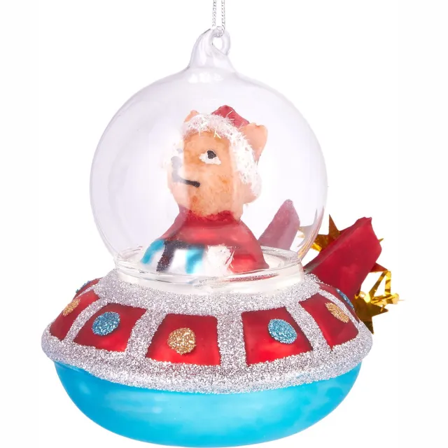 Brubaker Ufo met Kersthelper Rood - Handbeschilderde Glazen Kerstballen - Mondgeblazen Kerstboomversieringen Grappige Figuren Decoratie Hangers Boombal - 10 cm Ufo-kersthulp