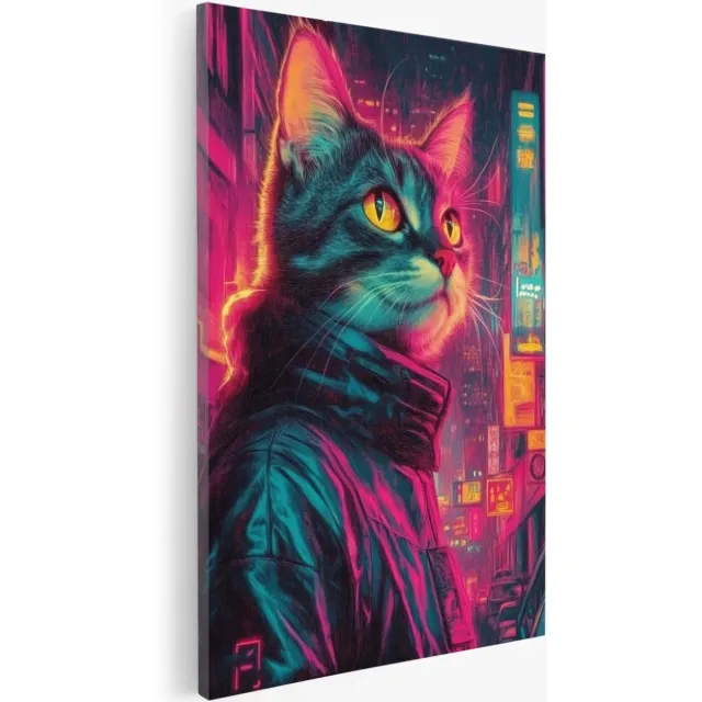 Saammp Canvas Schilderij - Poes in de stad - Dieren - Natuur - 80x120 - Foto op canvas - Wanddecoratie - Muurdecoratie Woonkamer - Slaapkamer decoratie - Canvas Print Multicolor
