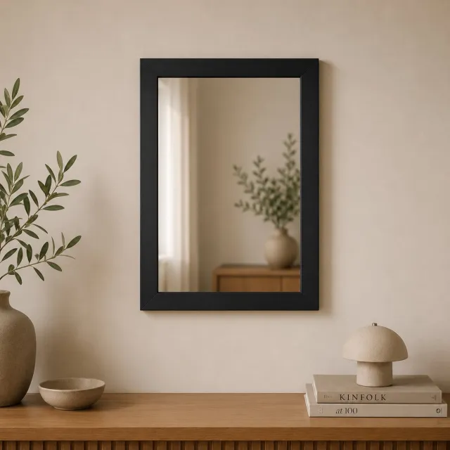 Clarvel Spiegel Rechthoekig 45x35 cm – Zwart Kunststof – Moderne Industrieel Wandspiegel voor Woonkamer, Hal, Badkamer & Slaapkamer