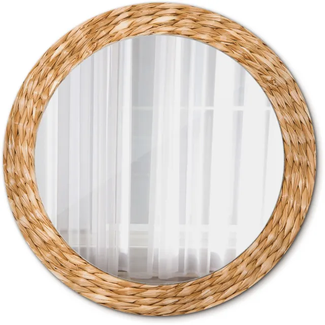 TULUP Spiegel - Ronde vorm Spiegel - op gehard Glas - Vlechtpatroon - Diameter: 70 cm - Spiegel met een sierlijk motief - Woonkamerspiegel - Inloopkastspiegel - Spiegel voor kantoor of studio - Oranje - Wanddecoratie Spiegel - Montageset Oranje Vlechtpatroon