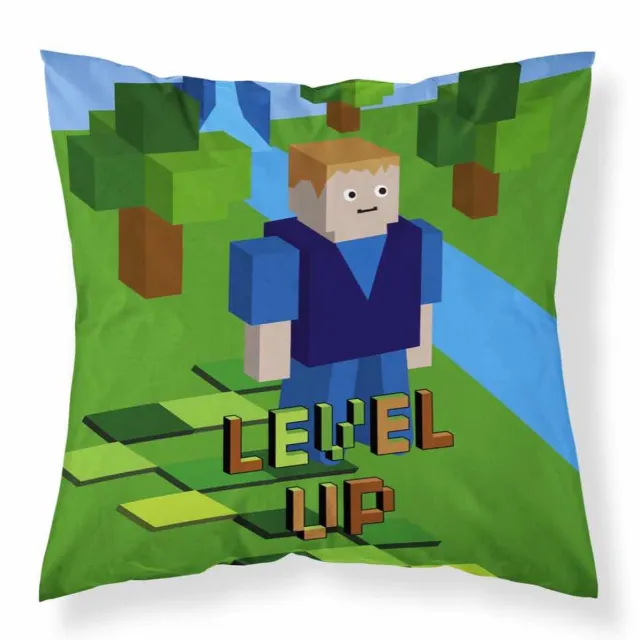 Minecraft Bricks sierkussen 40x40 gevuld Level up 40x40 groen