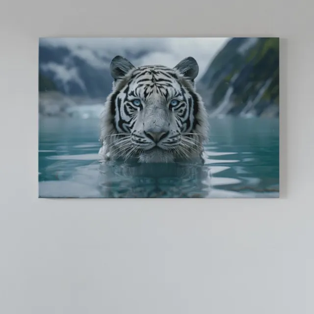 Trendex Global Canvas Schilderij Dieren - Wilde Dieren - Tijger - Grijs - Wanddecoratie - 60x40x2 cm