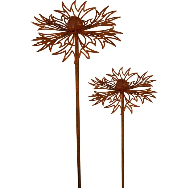 Flintry 2 stuks roestige metalen tuinstaken – tuindecoratie en klimsteunen voor bloembedden – natuurlijke roestafwerking (korenbloemmotief) bruin