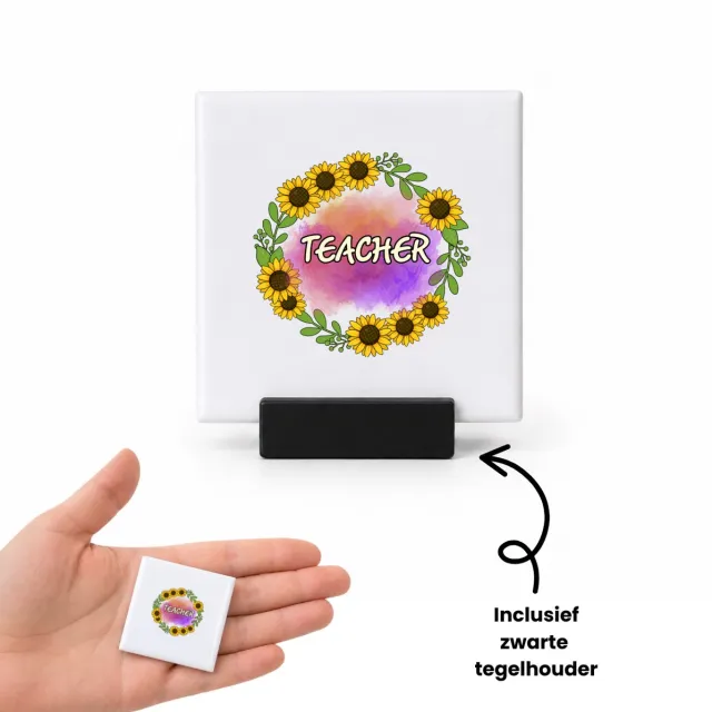Hacebo Docent cadeau - tegeltje met tegelhouder - Meester en juffen cadeau - tegeltjes met tekst - Teacher gift - de beste leraar/lerares - verjaardagscadeau - cadeau - afscheidscadeau - geschenk - leuke cadeau - spreuktegels - 4.8x4.8 CM Wit