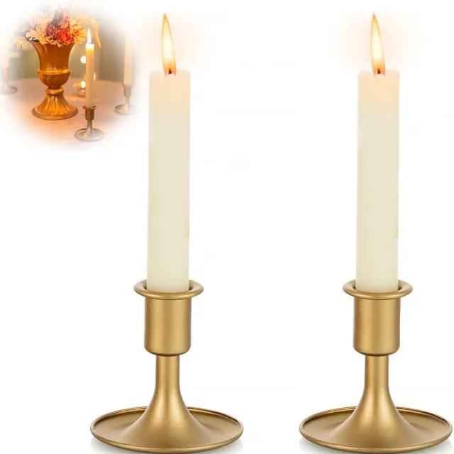 SWGOTA 2 stuks - Kandelaar - Mini hoornkandelaar - Vintage kandelaar - Voor romantische diners - Europese stijl - Geschikt voor tafeldecoraties - 8,2 x 8,5 cm - Goud
