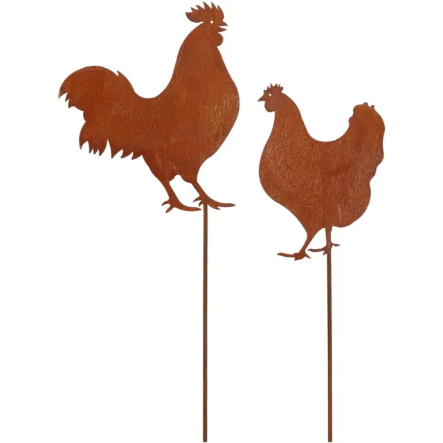 Wonders at Home Official Tuinstekers Haan en Kip - Set van 2 - Cortenstaal - Roest - Tuindecoratie - Metalen Plug "Cock & Hen" - 60cm Roestig