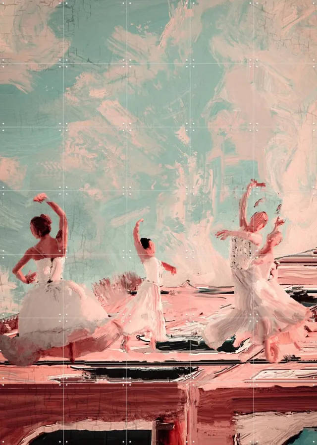IXXI Ballet Dancers, Vineet Suresh - 100 x 140 cm - Grote wanddecoratie en posters - Surrealisme, Kwaststreken, Kleurrijk, Gemengde Technieken Blauw / Roze