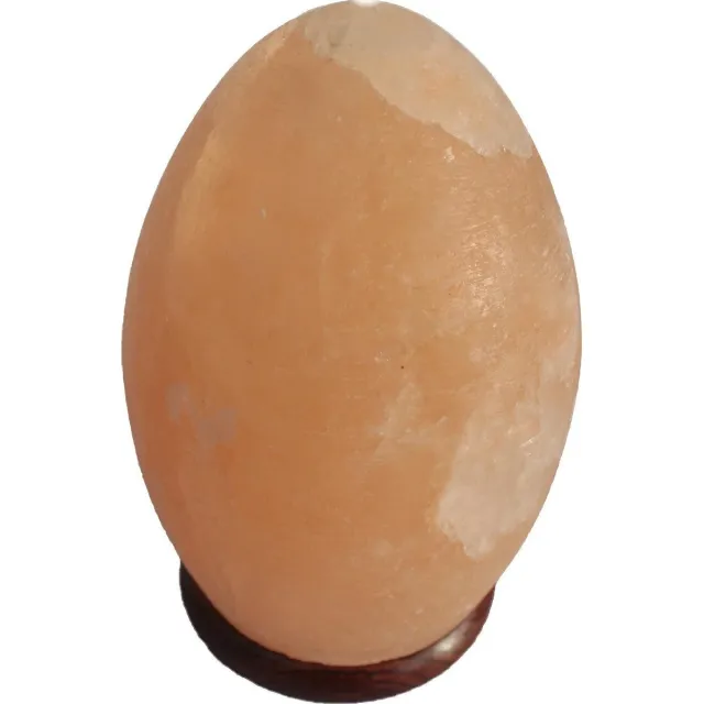 Ancient Wisdom Himalaya Zoutlamp Ei - Houten voetstuk - 18x10cm Oranje Bruin