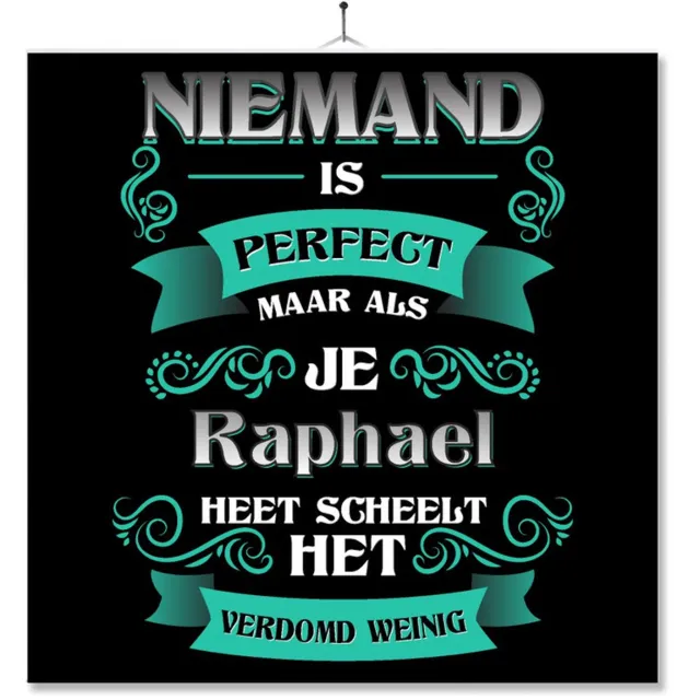 MC Living Tegel Met Opdruk | Kado | Cadeau | Niemand Is Perfect Maar Als Je Raphael Heet Scheelt Het Verdomd Weinig Multi-Color