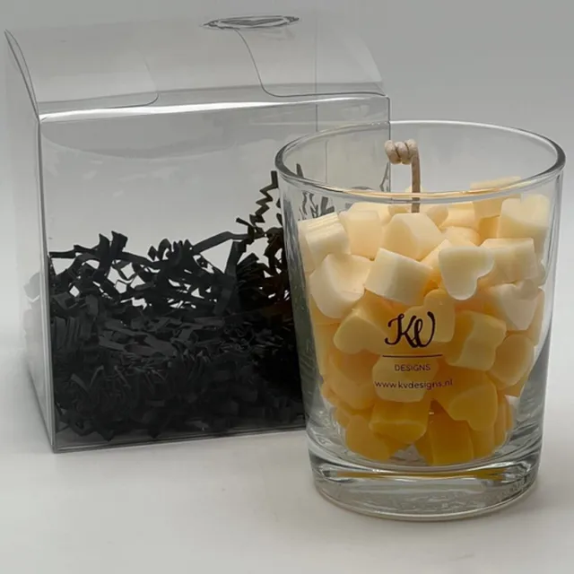 KV designs Kaars in glazen pot - hartjes collectie - geel - 261